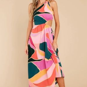 Tyche Essential Piece Pink Multi Print Midi Dress